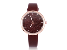Relógio de Pulso Feminino Quartzo com Mostrador Grande Brilhante Pulseira Pu Café