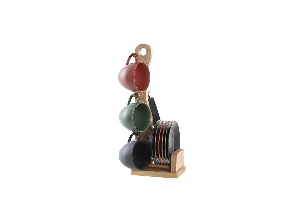 Conjunto De 6 Chávenas Com Prato Dkd Home Decor Cor De Rosa Branco Verde Cinzento Escuro Grés (150 Ml)