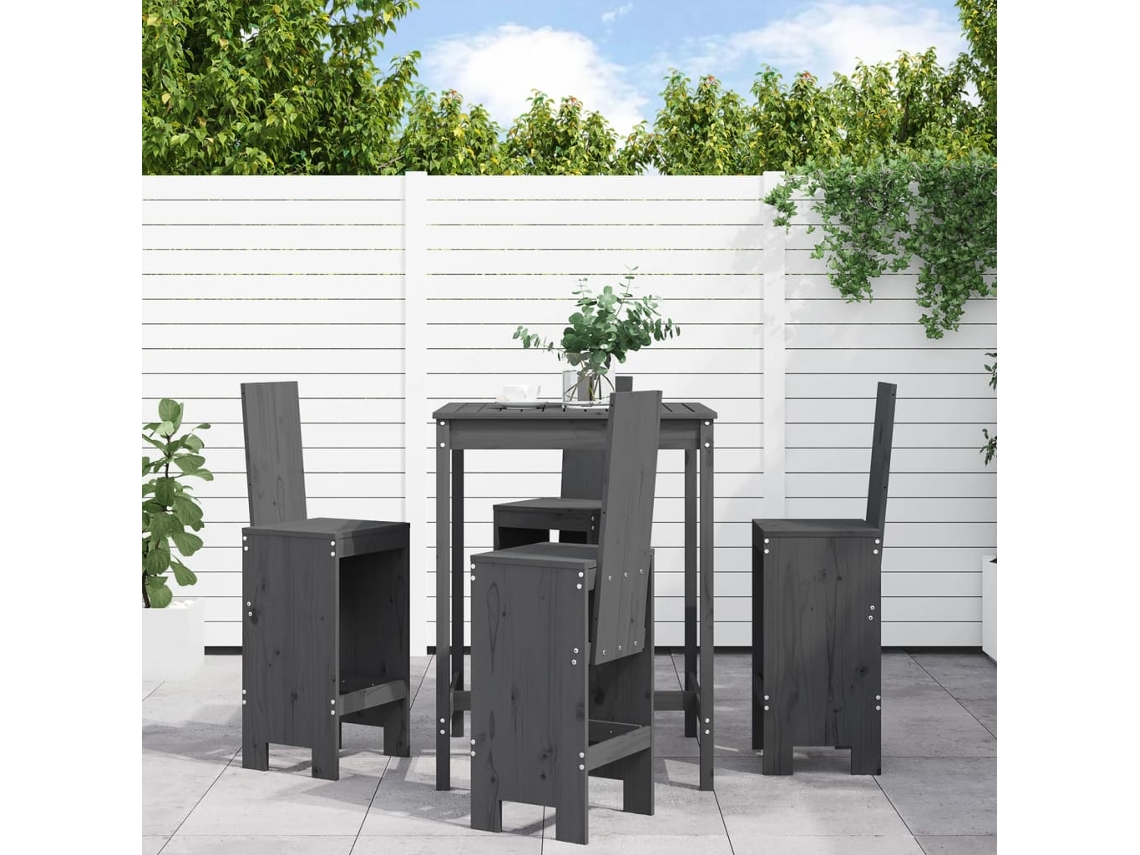 Vidaxl 5 Pcs Conjunto De Bar Para Jardim Pinho Maciço Cinzento
