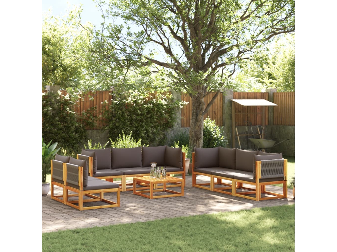 9 Pcs Conjunto De Sofá De Jardim Com Almofadas Acácia Maciça Dkd Home Decor