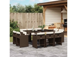 Vidaxl 11 Pcs Conjunto Jantar P/ Jardim C/ Almofadões Vime Pe Castanho