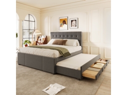 Cama De Casal 140x200cm Com 3 Gavetas E Cabeceira Ajustável, Sem Colchão, Cinza Ideal Para Quarto De Casal Ou Família Liptaptyn