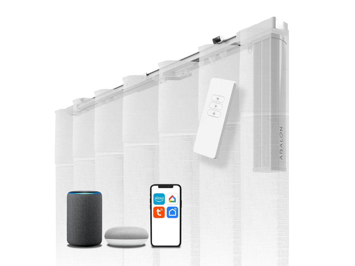 Trilho De Cortina Motorizada Onda Perfeita, Largura Até 5 Metros, Motor Wifi Compatível Com Alexa, Google Home E Aplicação Tuya Smart, Branco Abalon
