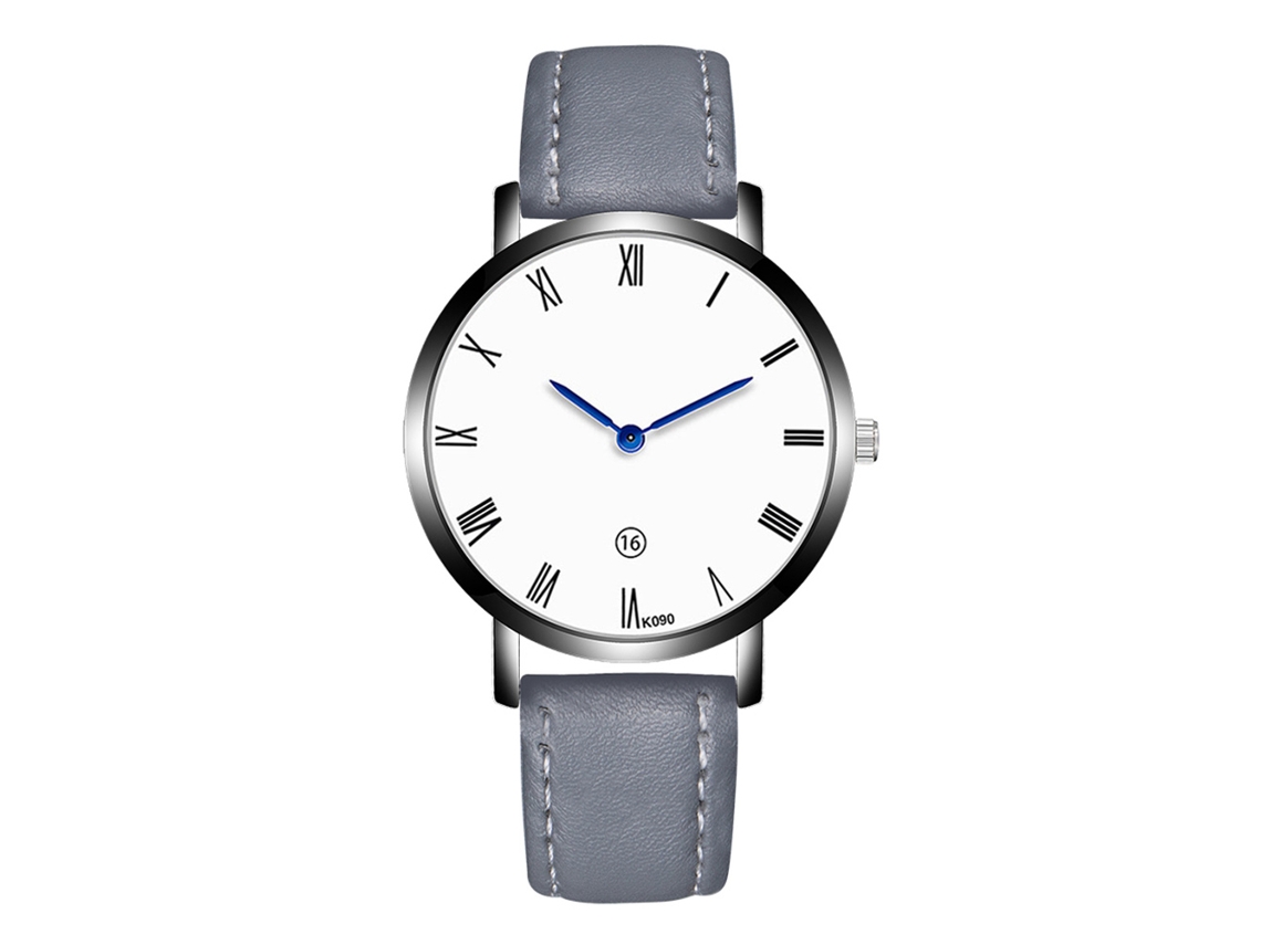 Relógio de Pulso Masculino de Quartzo com Pulseira de Couro Pu Estilo Moderno Cinza