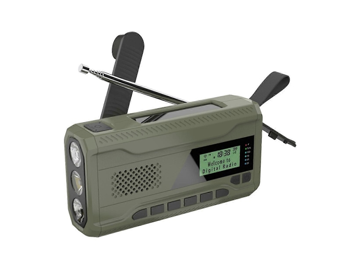 Rádio de Emergência Dab/fm com Bluetooth, Bateria Integrada de 4500mah, Receptor de Portátil com Manivela e Alimentação Solar AQUAFORGE