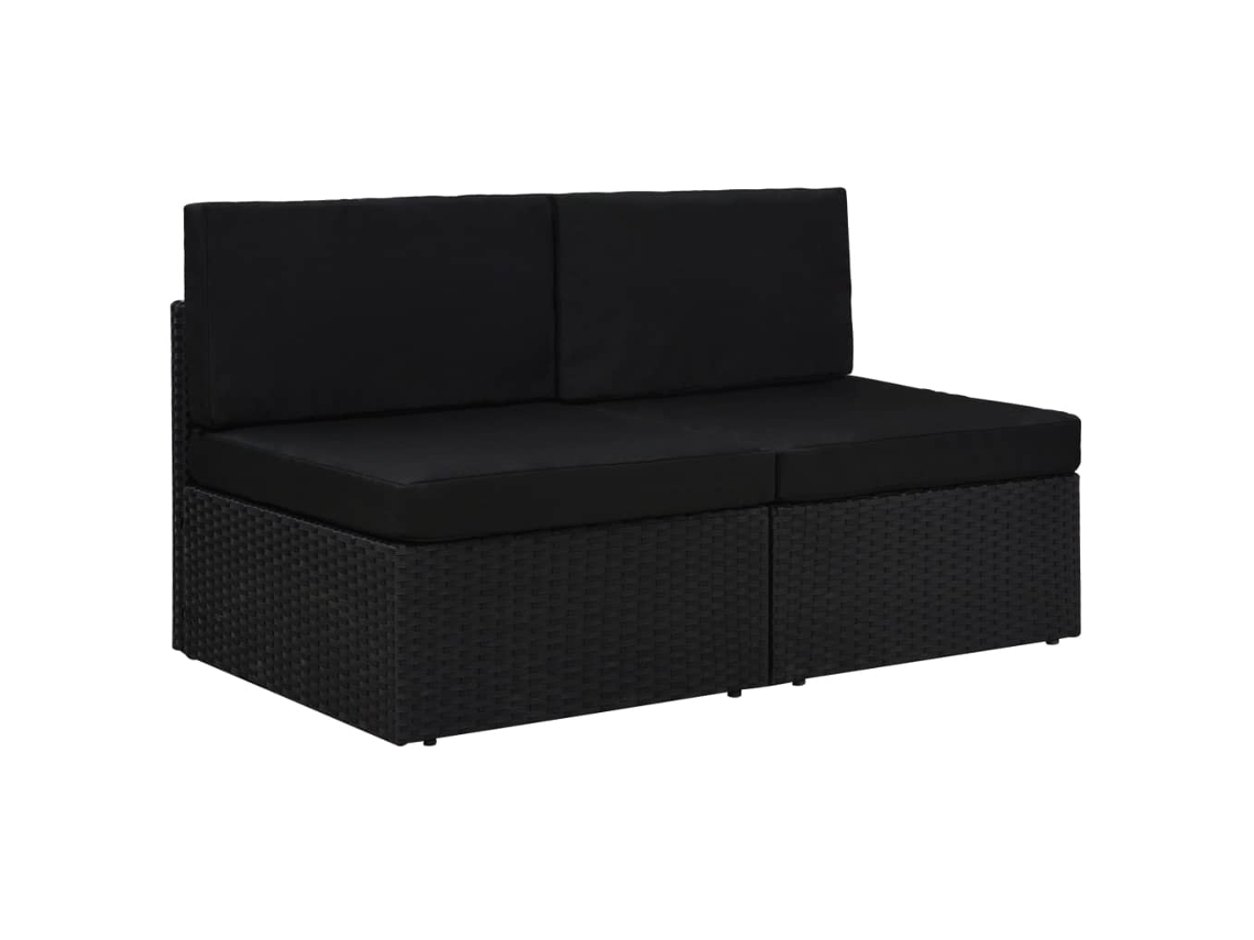 Vidaxl Sofá Seccional De 2 Lugares Vime Pe Preto