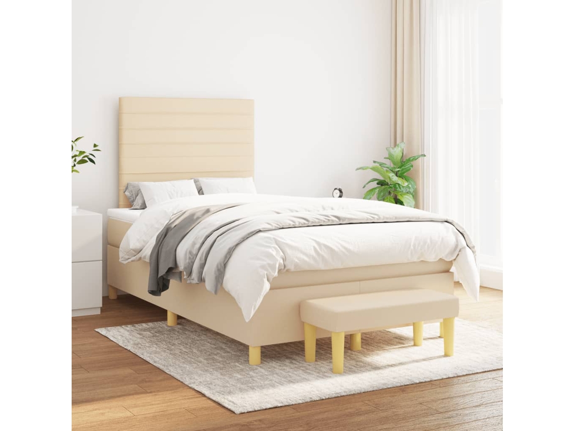 Vidaxl Cama Com Molas/colchão 120x200 Cm Tecido Cor Creme