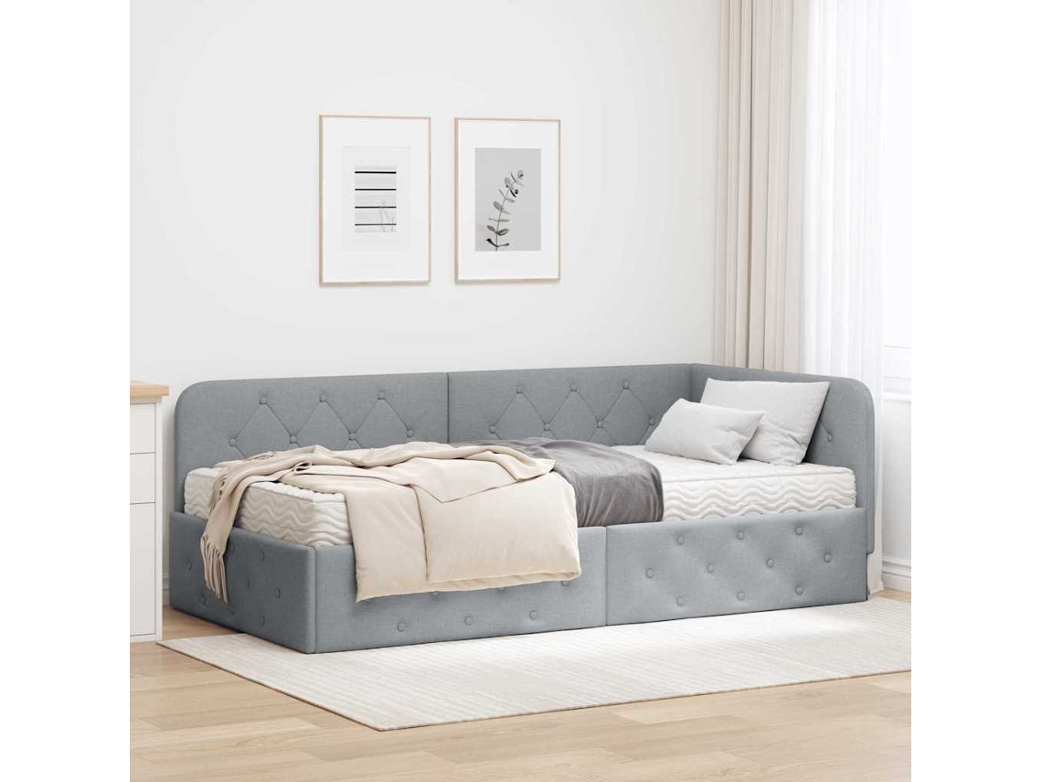 Vidaxl Estrutura De Cama De Canto Cinzento-claro 90 X 190 Cm Tecido