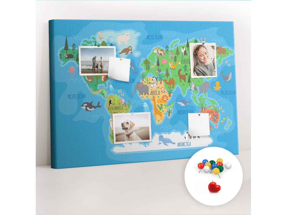 Quadro De Cortiça Com Impressão Mapa De Desenhos Animados Para A Sala De Estar Espelharte (70x100 Cm)