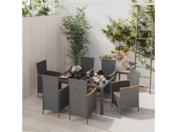 Conjunto 7pcs Jantar Exterior C/ Almofadões Vime Pe Preto/cinza Dkd Home Decor
