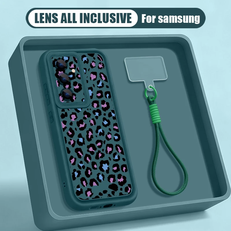 Capa Para Celular Galaxy A15 5g Com Cordão (azul), Estampa De Leopardo.