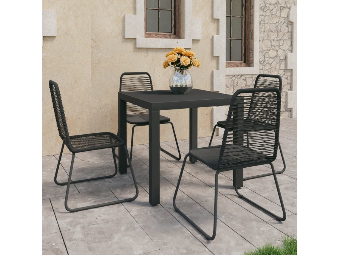 Vidaxl 5 Pcs Conjunto de Jantar para Jardim Vime de Pvc Preto