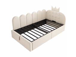 Sofá-cama Estofado 90x190 Cm - Sistema Hidráulico Com Arrumação, Formato Em L, Design Em Forma De Coroa Com Grelha Em Veludo, Sem Colchão - Bege