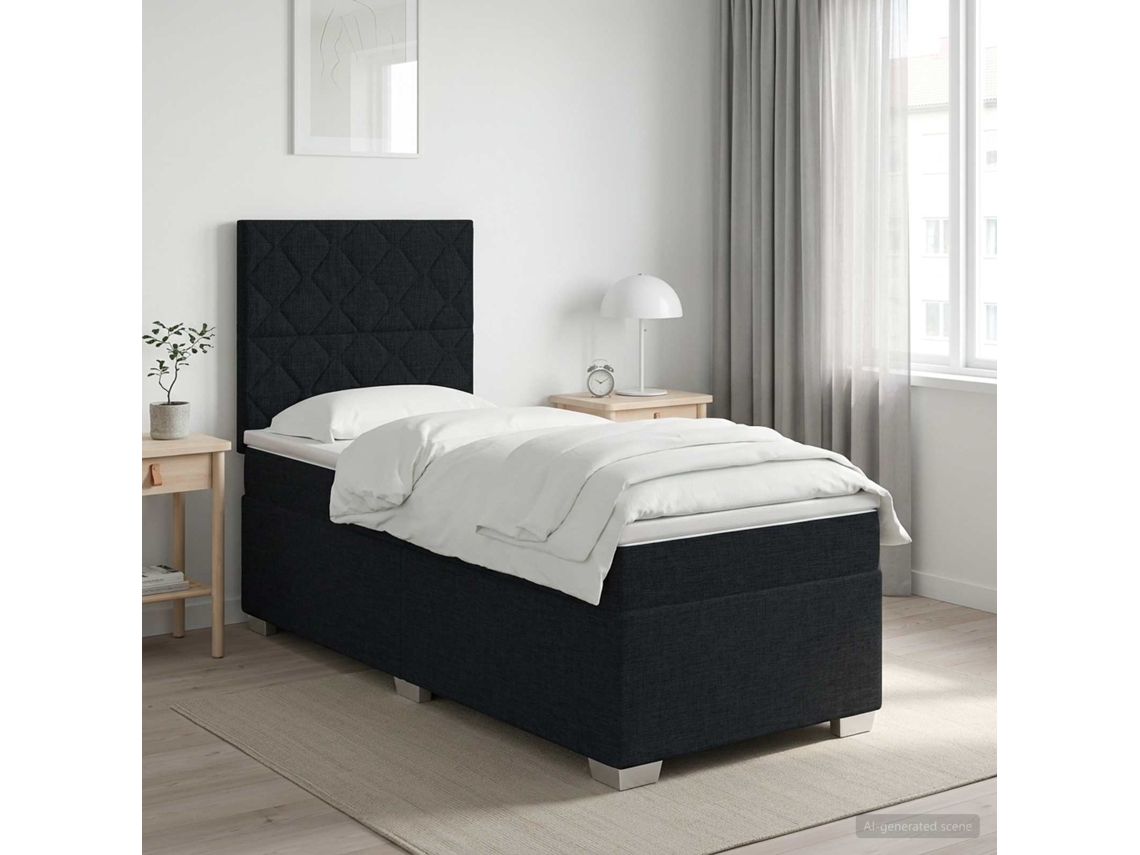 Vidaxl Cama Box Spring Com Colchão Preto 90 X 200 Cm Tecido