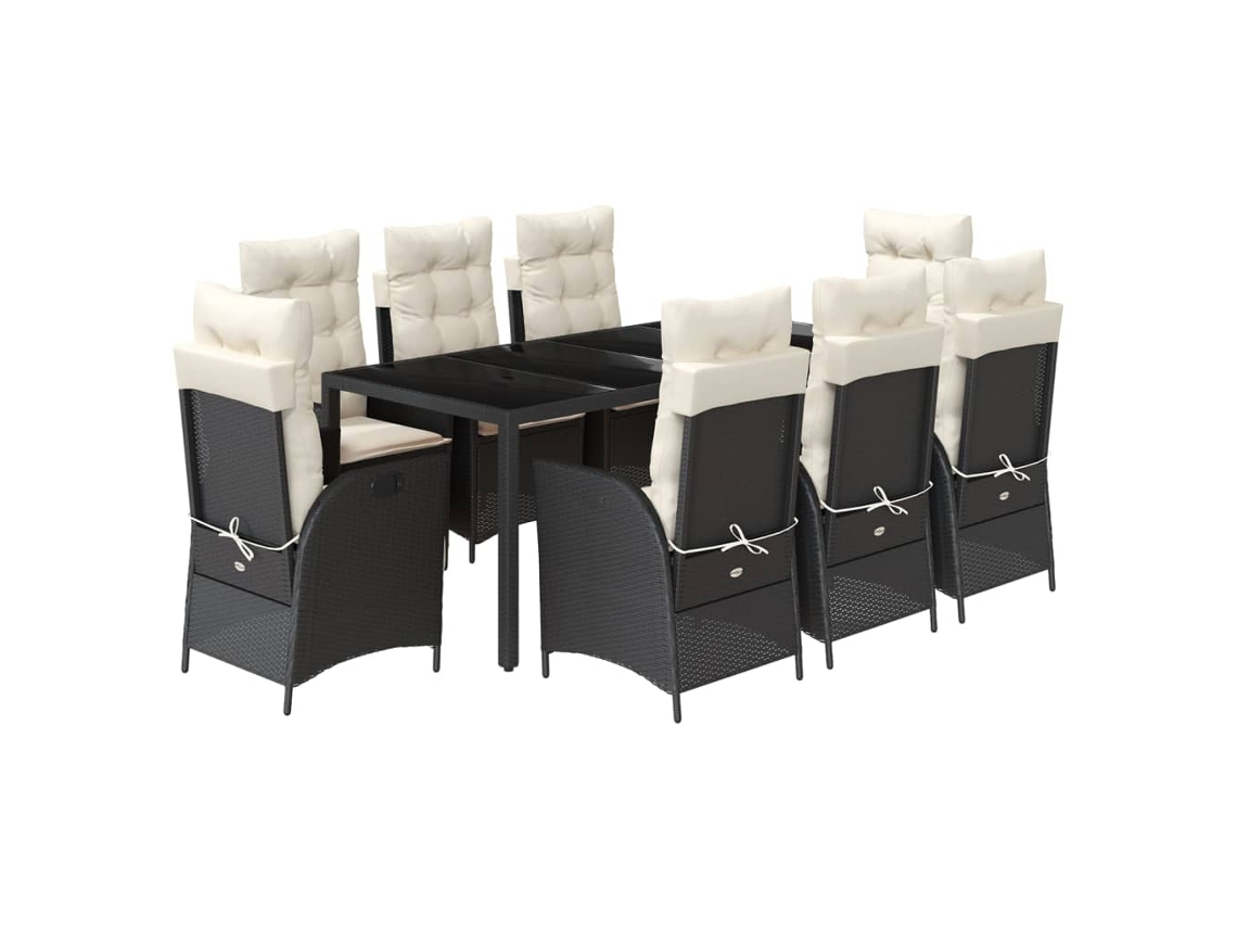 Garden Dining Set, Garden Dining Sets Vidaxl Preto Rattan / Vime (190 Cm Table Length)