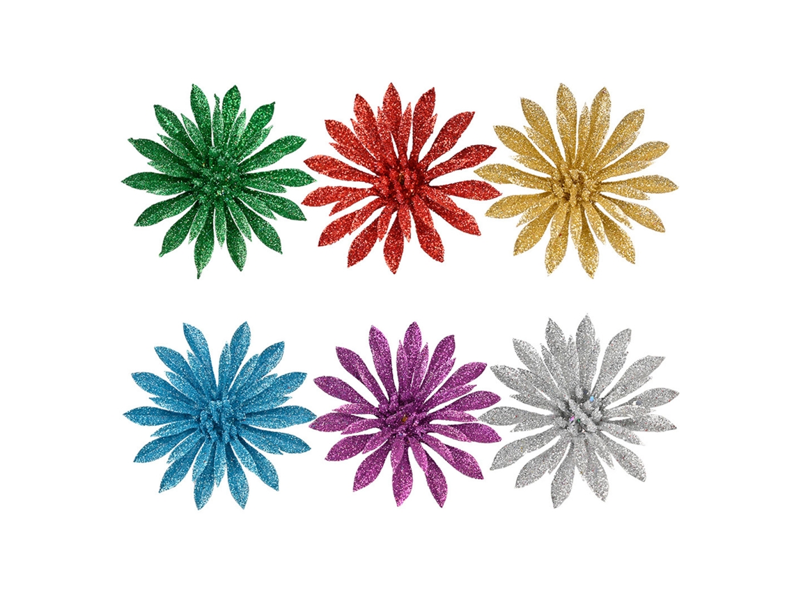 Laxiscreed Pack De Decoração Natal Com Flores Artificiais E Glitter Em 6 Cores Para Árvores E Cenários Natalícios