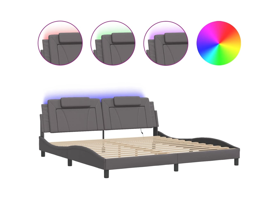 Estrutura de Cama Viana com Led Sem Colchão Cinzento 200x200 cm MAISON EXCLUSIVE