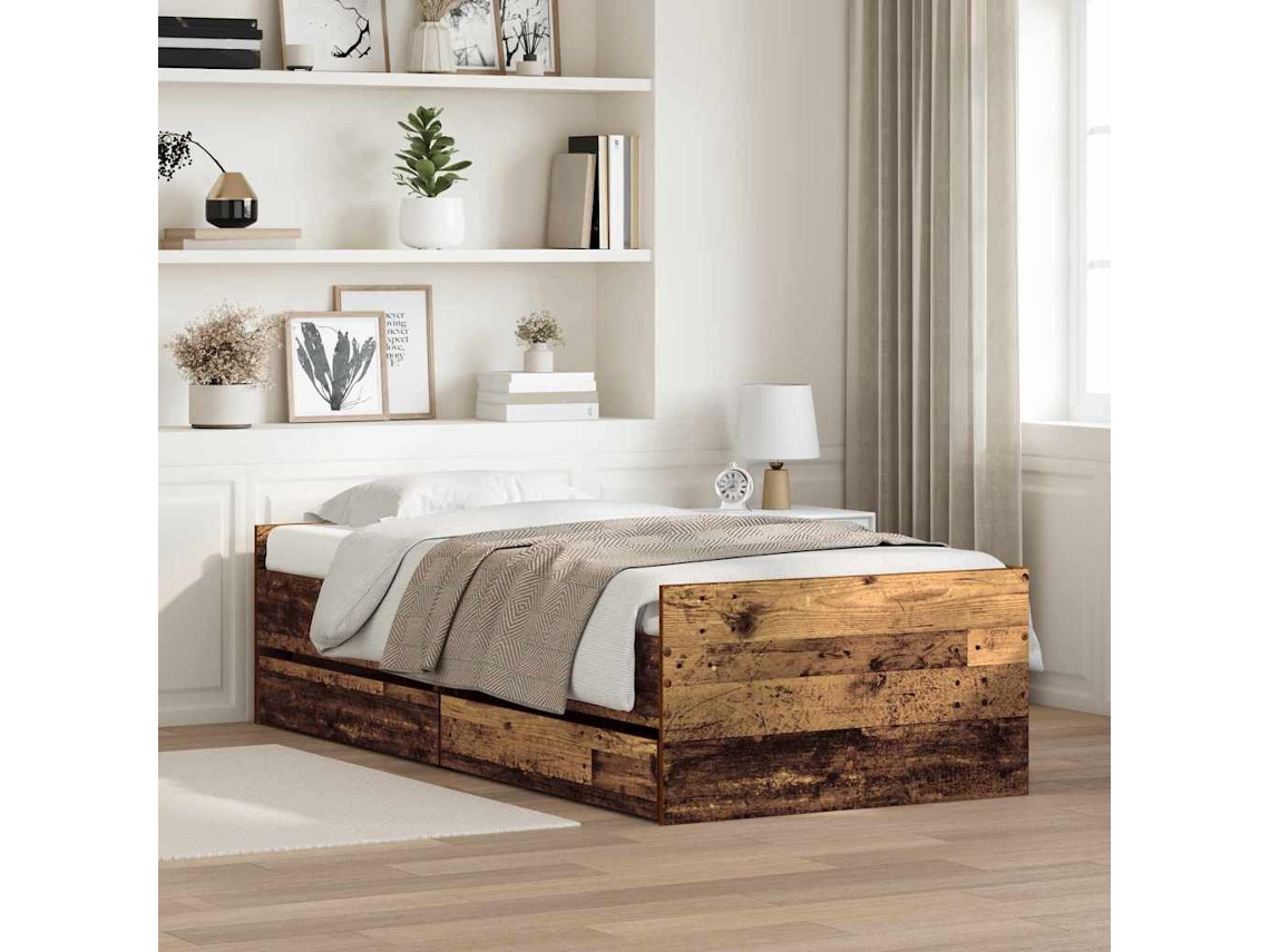 Vidaxl Estrutura da Cama com Gaveta Madeira Antiga 90 X 200 Cm
