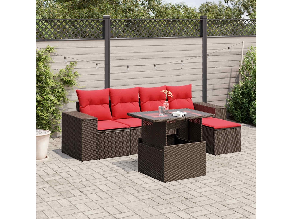 Vidaxl Conjunto De Sofá De Jardim Com 6 Peças E Almofadas Em Rattan Sintético Marrom