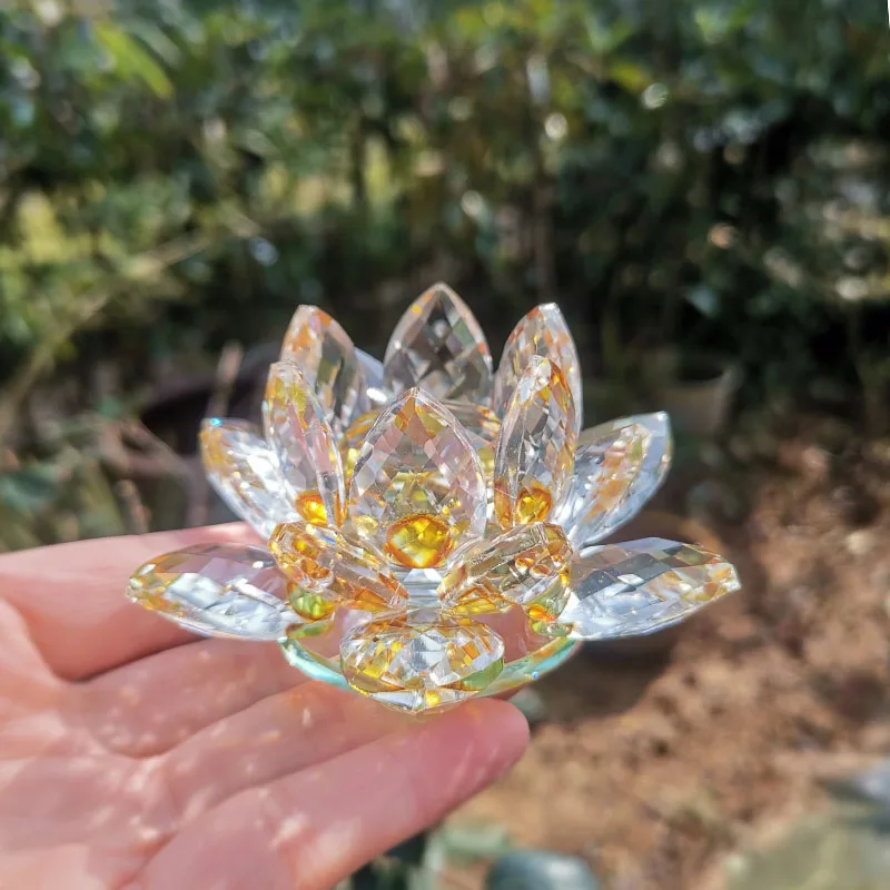 Ornamento de Lótus de Cristal , Ornamento de Artesanato em Vidro MDUG (dourado)