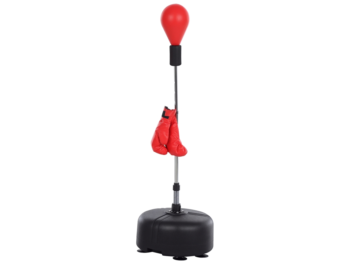 Saco de pancadas ajustável, com luvas, aço, couro sintético, 48x136x154cm, preto e vermelho