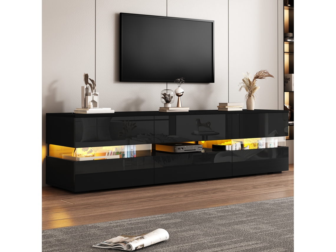 Rack Led 160cm Brilhante Vidro Acrílico Preto