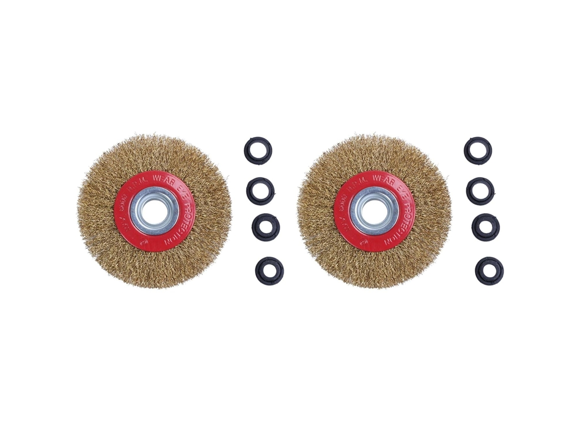 2 Escovas De Arame Para Esmerilhadeira Bancada + Anéis Adaptadores, 5 Polegadas 125mm