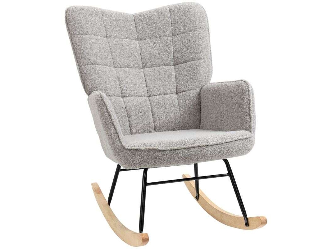 Cadeira De Balanço Ergonômica Em Cinza Claro Com Pés De Madeira Maciça,suporta Até 120 Kg,conforto E Estilo