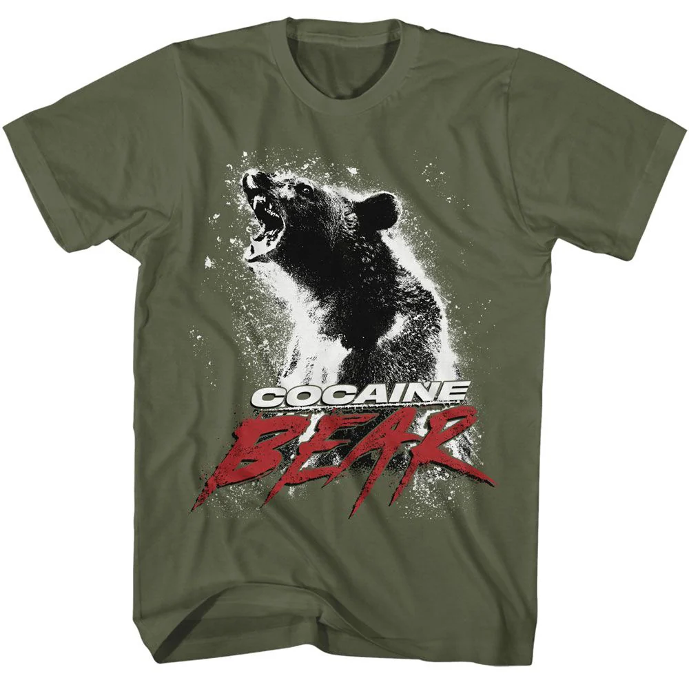 Unisex Adult T-shirt Rockinstone Cocaine Bear Movie Poster Light Solid Military Green Sizes