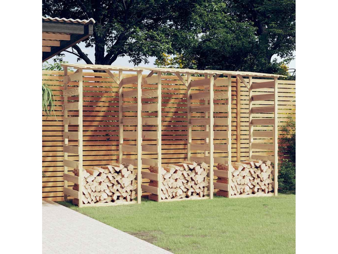 Vidaxl Abrigo para Lenha Com Telhados 3 Pcs Pinho Impregnado 100x90x200 Cm