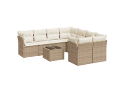 Maison Exclusive - 9 Pcs Conjunto De Sofás P/ Jardim Com Almofadões Vime Pe Bege
