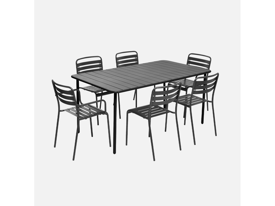 Conjunto De Jardim Com Mesa Bistrô De 160cm Em Aço Com 2 Poltronas E 4 Cadeiras, Antracite