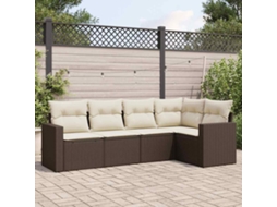 Vidaxl 5 Pcs Conjunto Sofás P/ Jardim C/ Almofadões Vime Pe Castanho