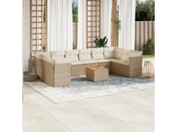 Vidaxl 11 Pcs Conjunto Sofás De Jardim C/ Almofadões Vime Pe Bege