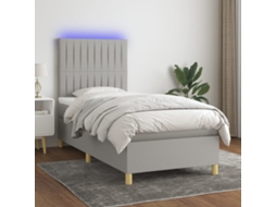 Vidaxl Cama Box Spring C/ Colchão E Led 90x200 Cm Tecido Cinza-claro