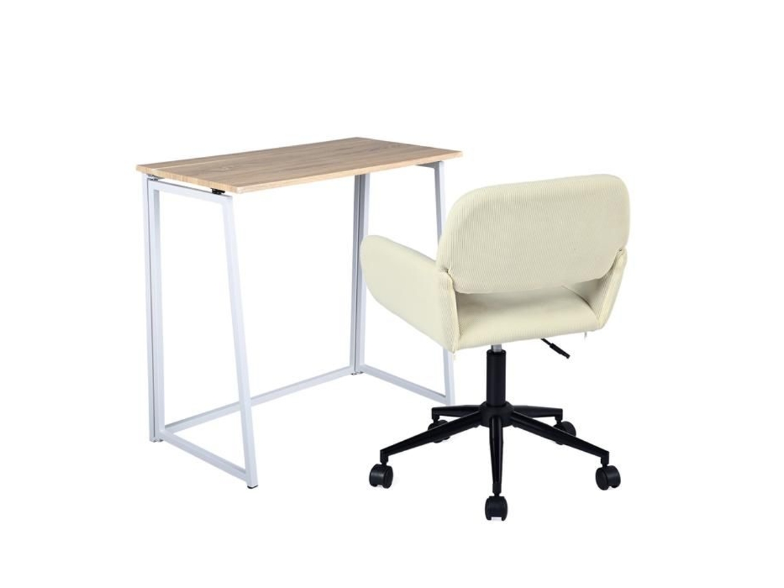 Conjunto De Escritório Compacto Mesa Dobrável Em Madeira Cadeira De Escritório Confortável Em Tecido Bege Meubles Cosy