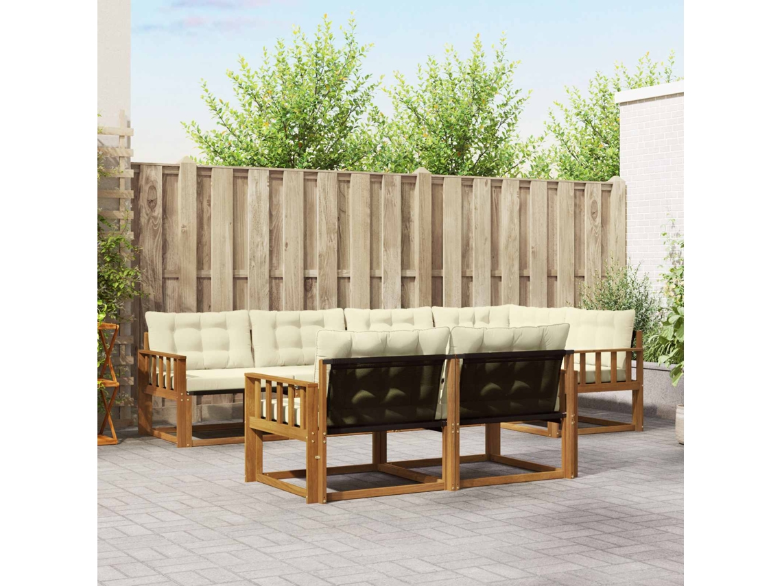 Vidaxl Conjunto De Sofás Para Exterior 7 Pcs Natural E Creme