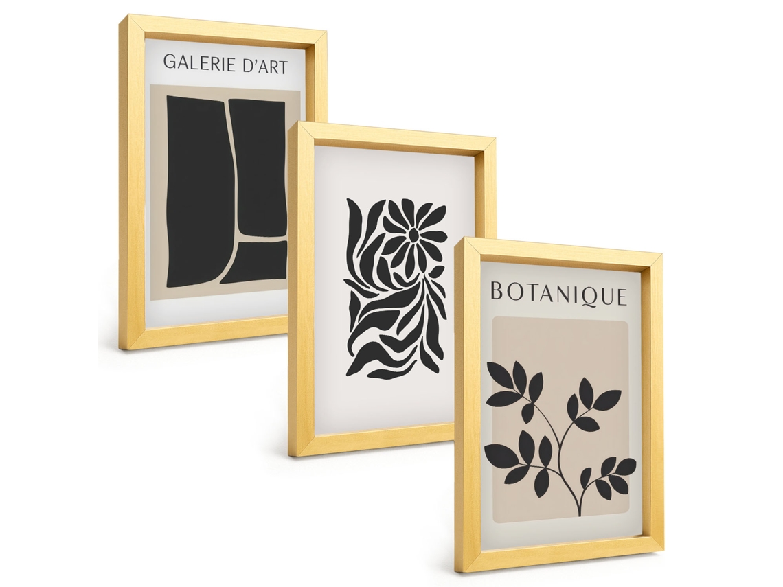 Composição De Quadros Na Paredepadrões Abstratos De Plantas Moldura Dourada Quadros Para A Sala De Estar Espelharte (3 Peças 20x30 Cm)