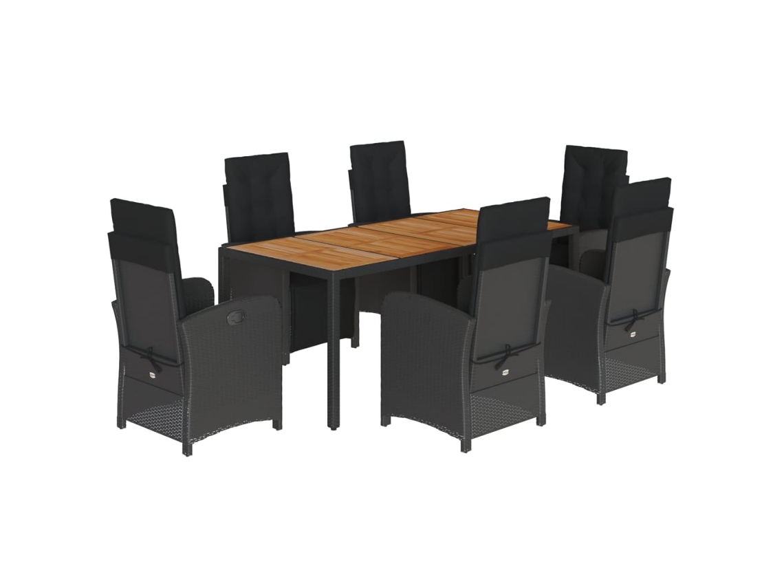 Maison Exclusive - 7 Pcs Conjunto De Jantar P/ Jardim C/ Almofadões Vime Pe Preto