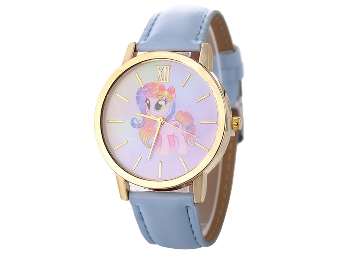 Relógio de pulso unissex de quartzo para negócios, com pulseira de couro azul claro.