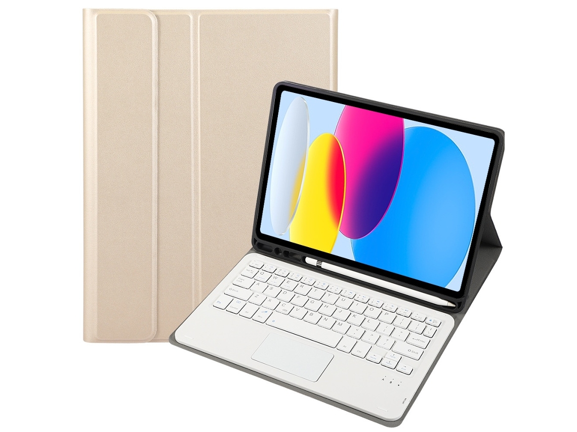 Lurelia Capa Com Teclado Bluetooth Para Ipad Air Teclado Comum, Layout Pt, Ouro E Branco