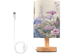 Luminária De Cabeceira Led Com Portas Usb Leitura Mesa Para Quarto Cúpula Tecido E Base Madeira Escritório Dormitório