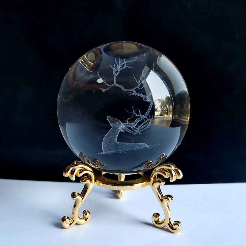 Bola de Cristal 60mm Esfera de Vidro Esculpida em 3d Peso de Papel com Base MDUG (estilo 16 60mm)