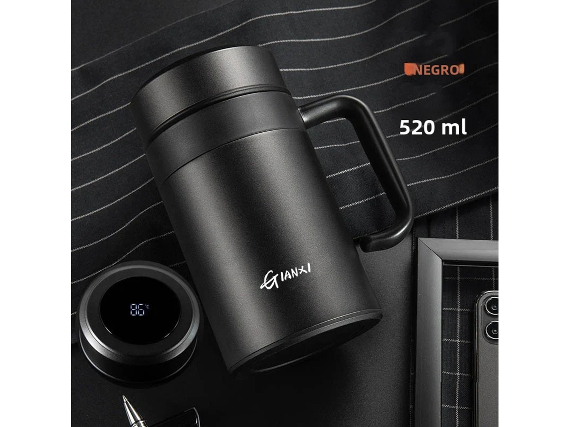 Copo Térmico De Aço Inoxidável De Grande Capacidade (preto Inteligente, 520ml), Ideal Para Uso Doméstico.