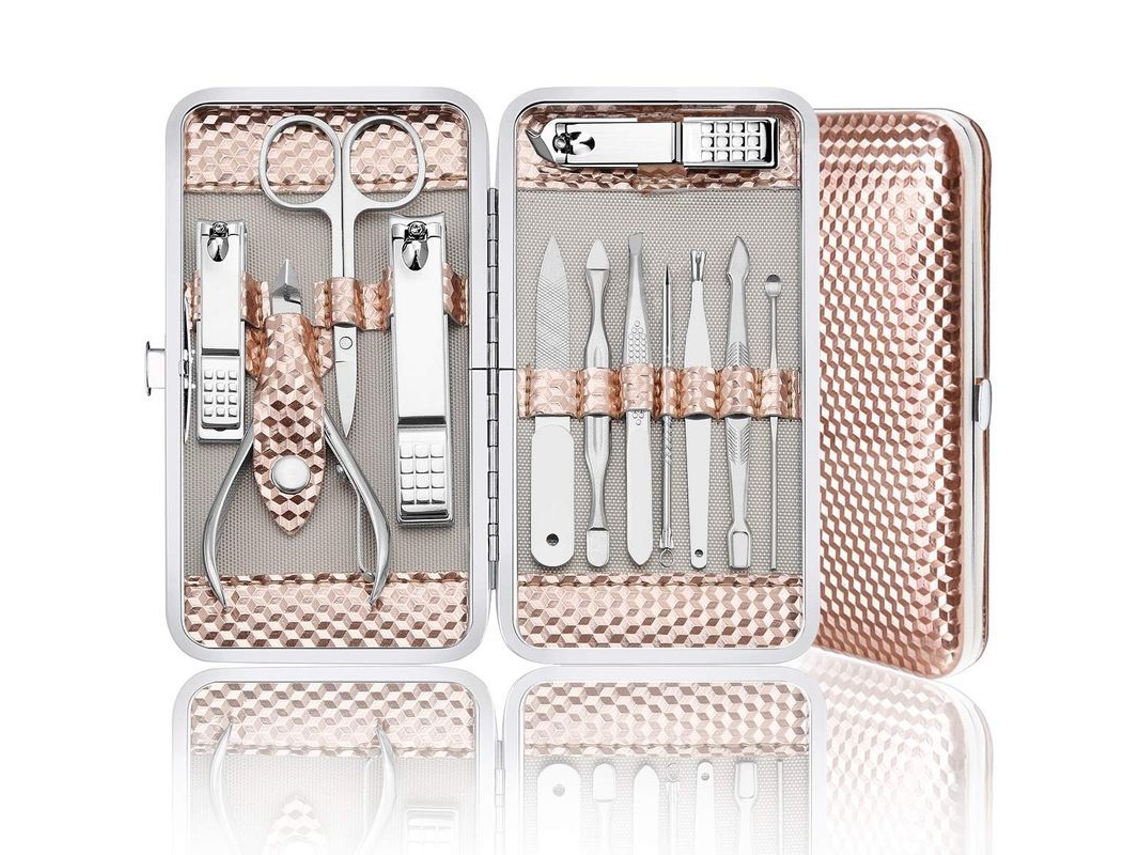 Kit de Manicure de Aço Inoxidável 12 Peças para Mulheres (dourado Rosa)