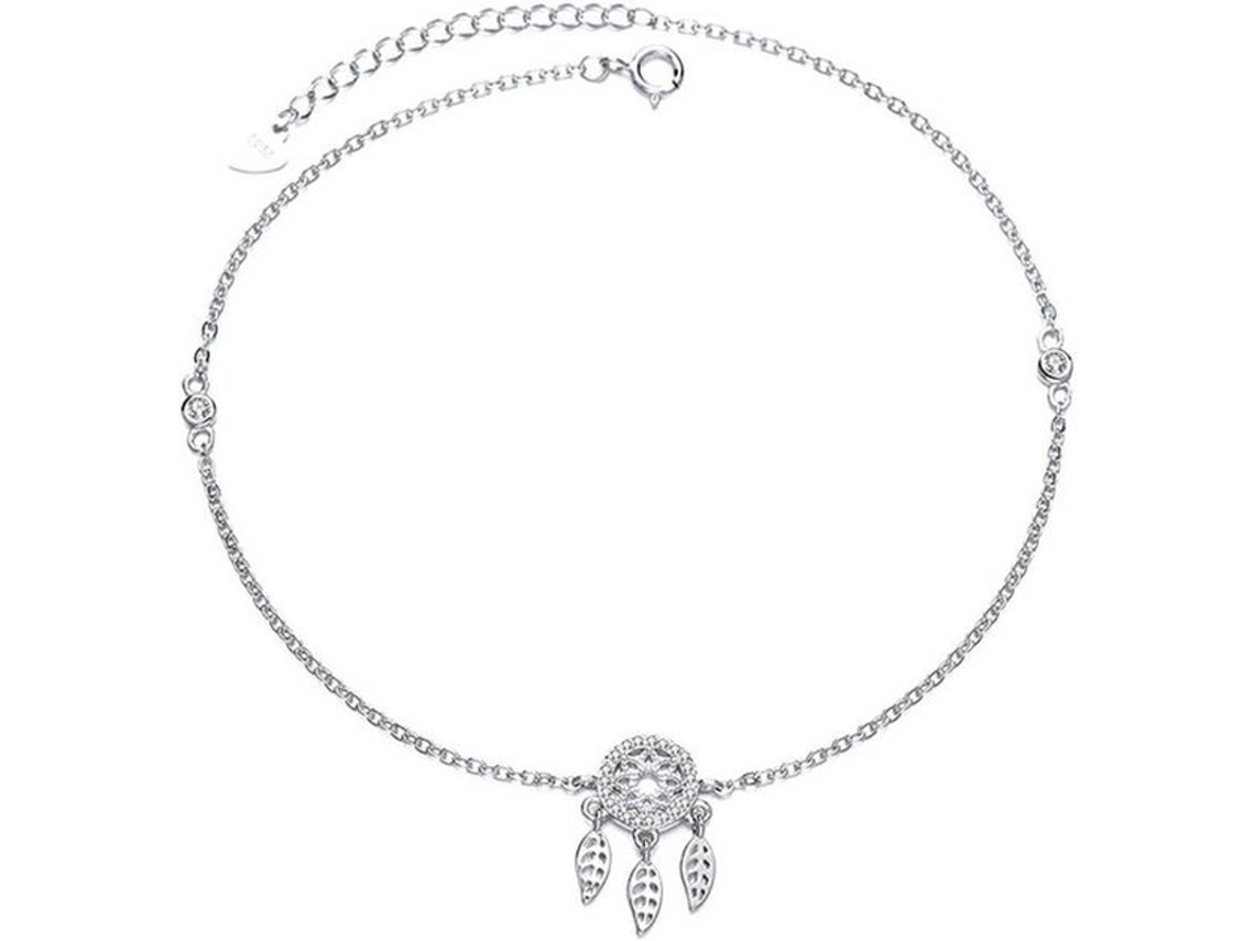 Relógio De Pulseira Para Mulher - Enfeite De Cubic Zirconia Com Design De Caçador De Sonhos - Ajustável - 10,63 Polegadas - Prata Sterling - Pulseira