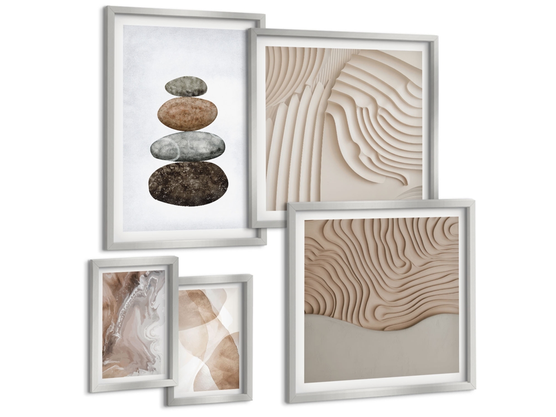 Conjunto De Pinturas Flores E Pássaros Pintados Moldura Prateada Quadros Para A Sala De Estar Espelharte (conjunto De 5 Imagens)