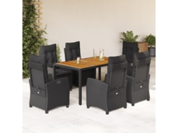 Vidaxl 7 Pcs Conjunto De Jantar P/ Jardim C/ Almofadões Vime Pe Preto