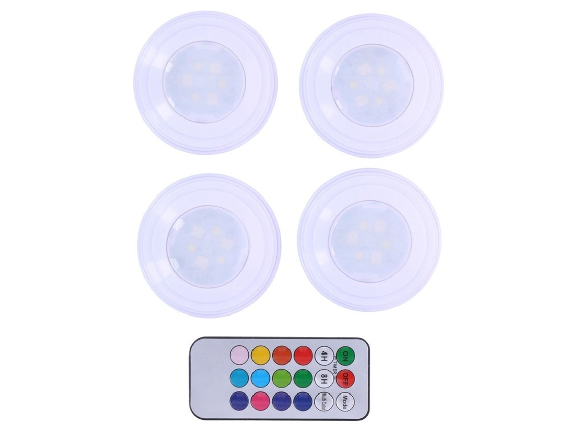 Refletor Led, 4 Unidades, Rgb, Comando Remoto, Alimentação Por Bateria, Para Destaque Em Teto, Jardim, Fachada Ou Áreas Exteriores