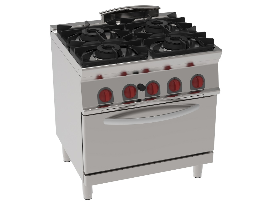 Fogão A Gás 4 Queimadores 1 Forno Estático A Gás Gn 2/1 800x700x900 Mm 35,8 Kw 35160317 Eurast